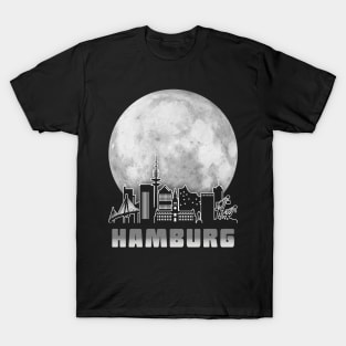 Hamburg Germany Skyline Full Moon T-Shirt